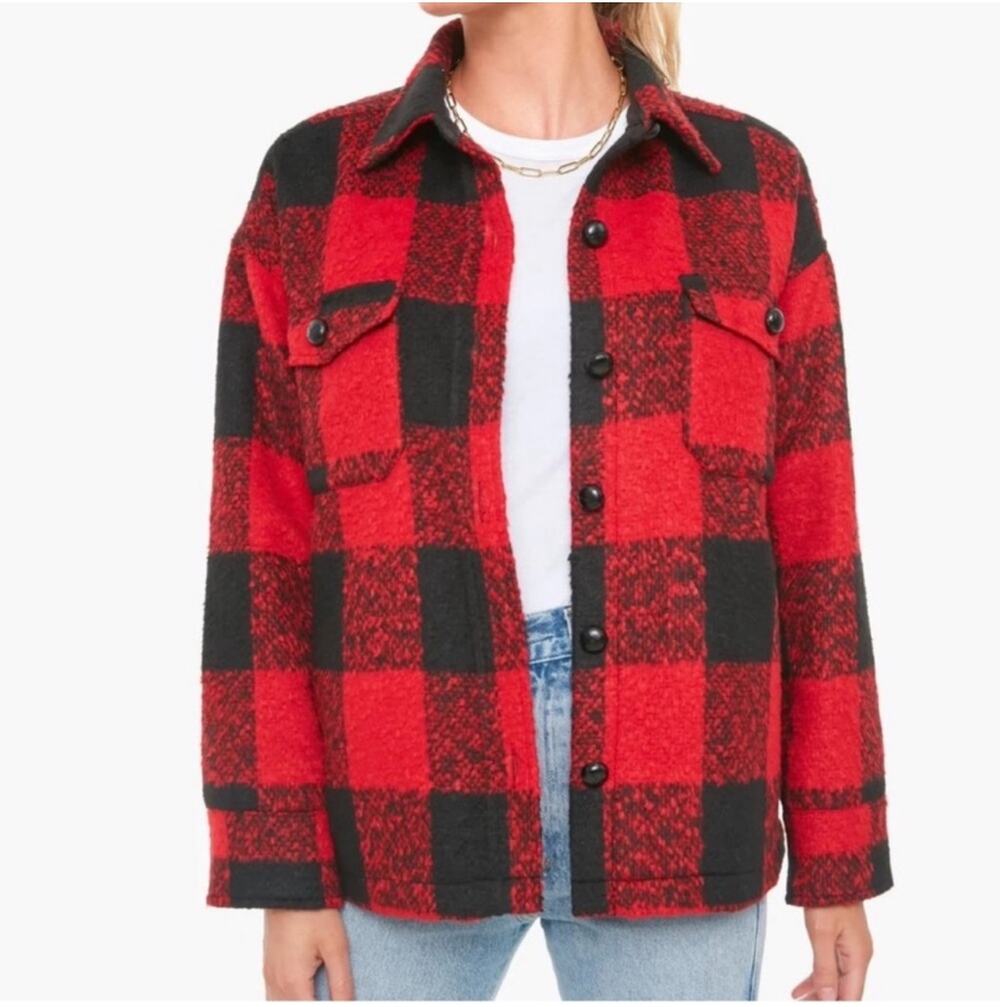 Pomander Place Shirt Jacket Womens XS Red Black Austen Buffalo Check Plaid Wool